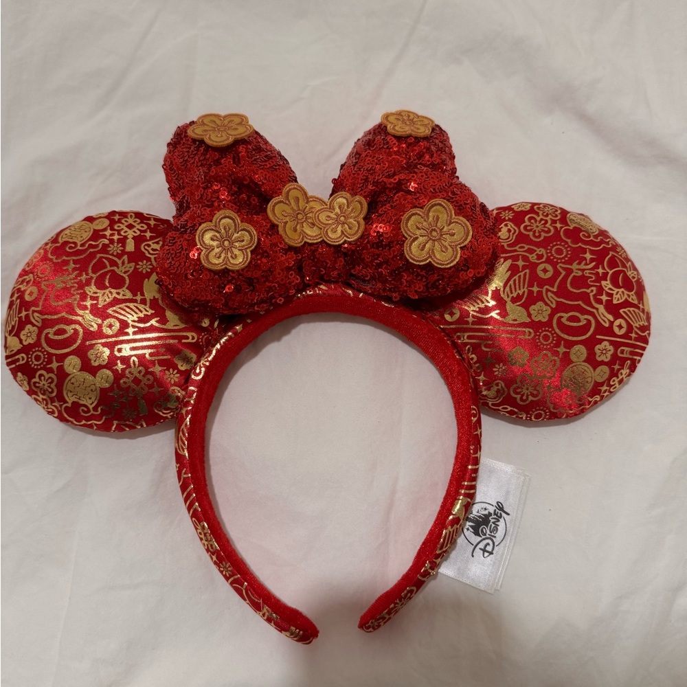 Disney lunar new year Red and Gold Sequin Minnie Ears